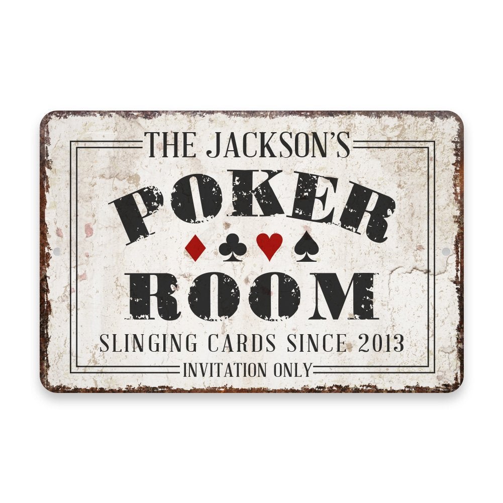 Personalized Vintage Distressed Look Poker Room Metal Room Sign