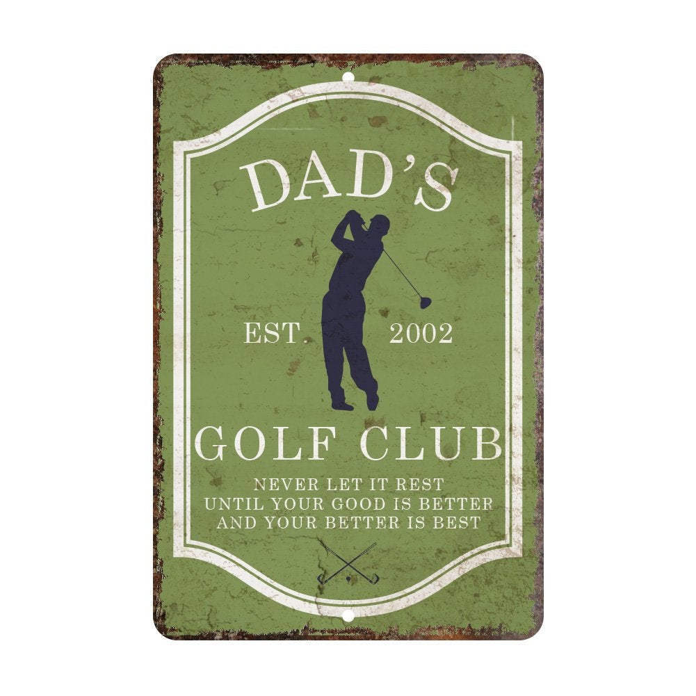 Personalized Vintage Distressed Look Mens Golf Club Metal Room Sign