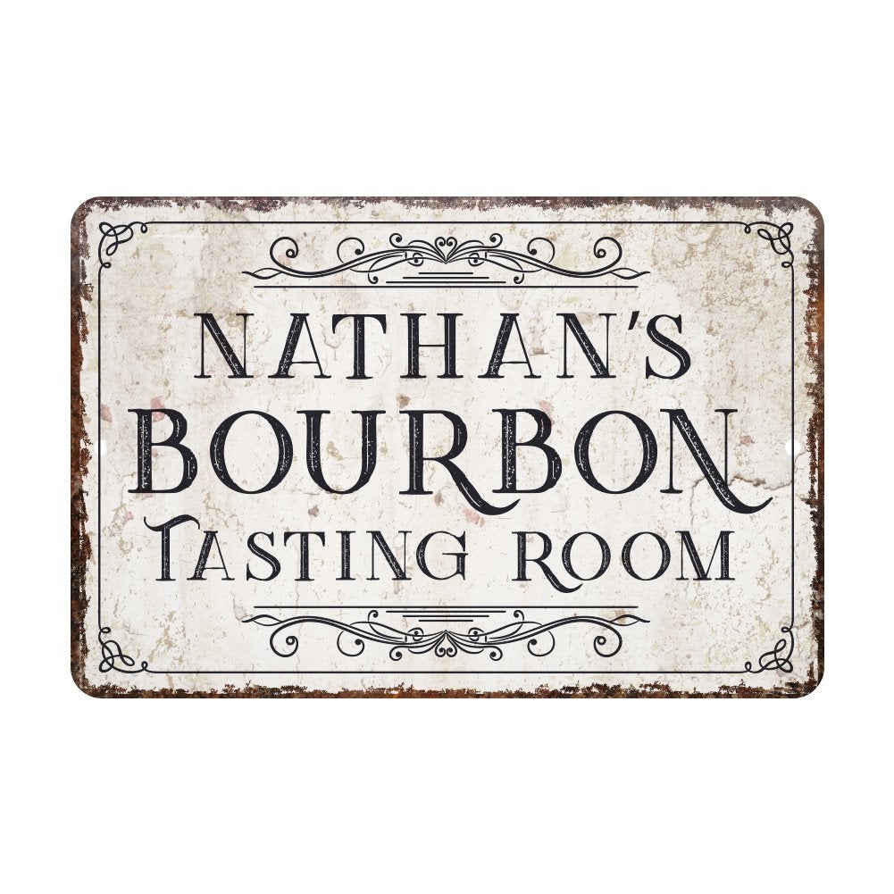 Personalized Vintage Distressed Look Bourbon Tasting Room Metal Sign