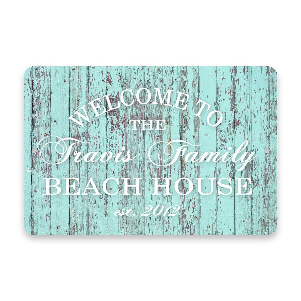 Personalized Mint Rustic Welcome to The Family Beach House Metal Room Sign