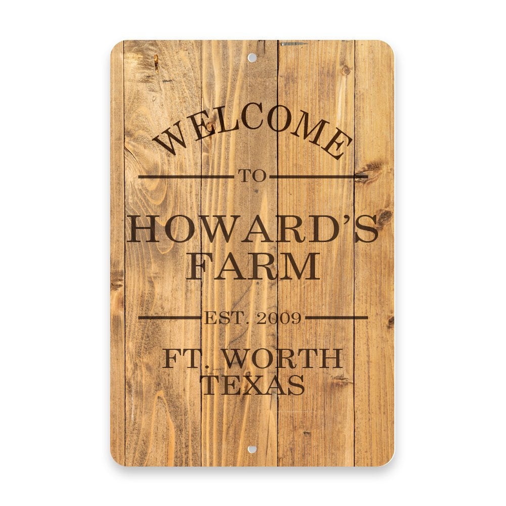 Personalized Rustic Wood Plank Welcome to The Farm Metal Room Sign
