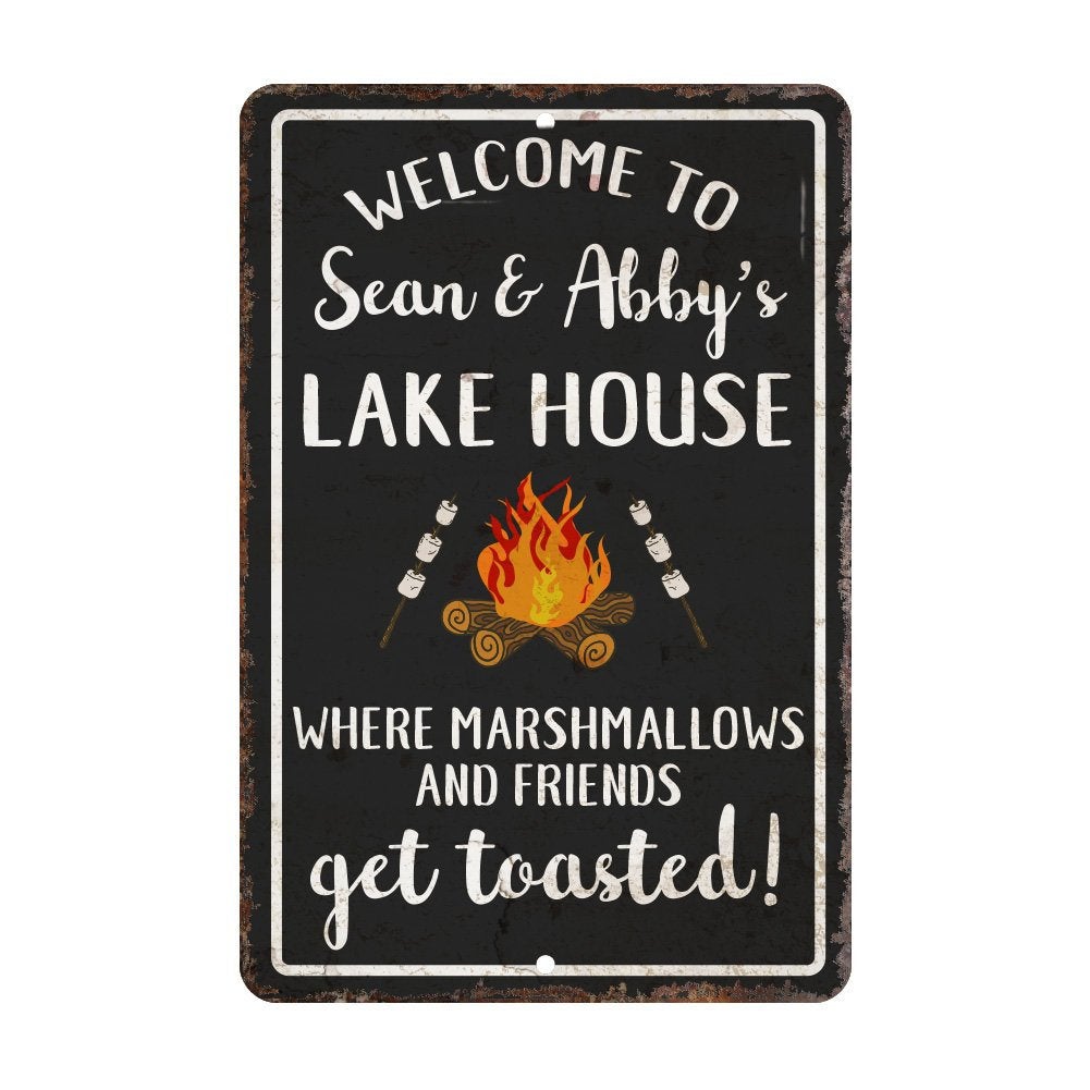 Personalized Welcome to The Lake House Where Marshmallows and Friends Get Toasted Metal Room Sign