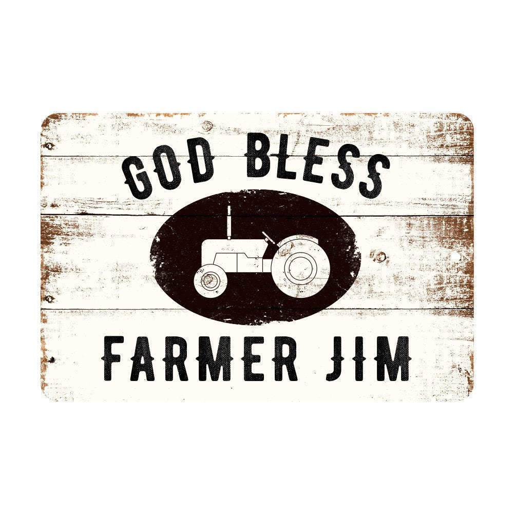 Personalized God Bless Farm Rustic Barnwood Look Metal Sign