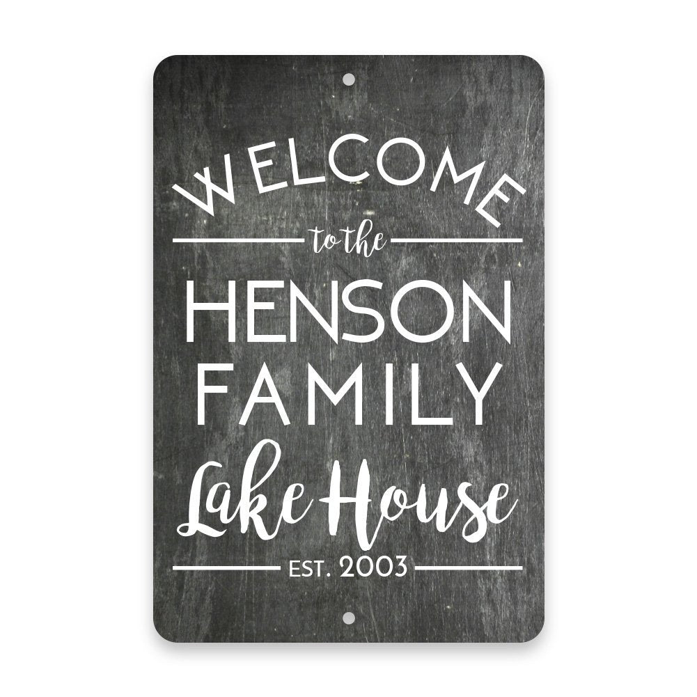 Personalized Chalkboard Family Lake House Vertical Metal Room Sign