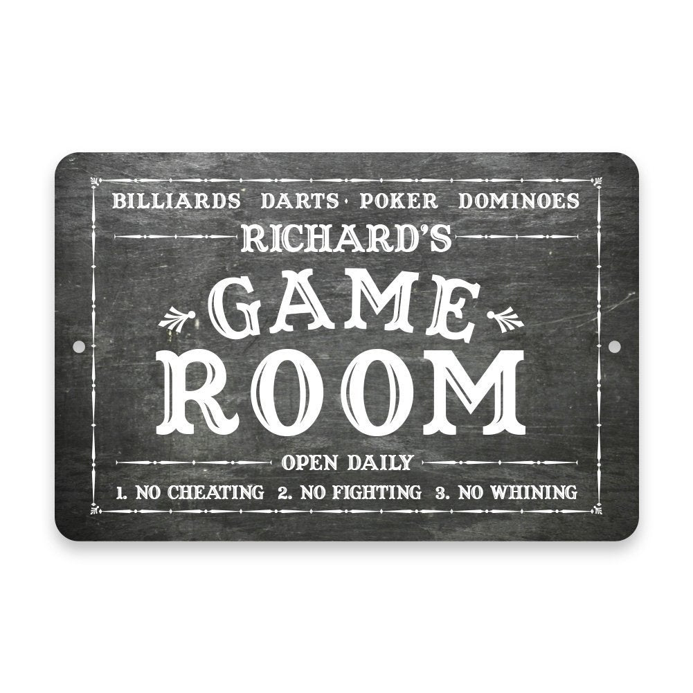 Personalized Chalkboard Game Room Metal Room Sign