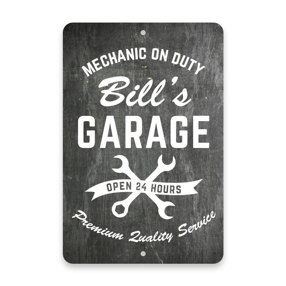 Personalized Chalkboard Mechanic on Duty Garage Metal Room Sign