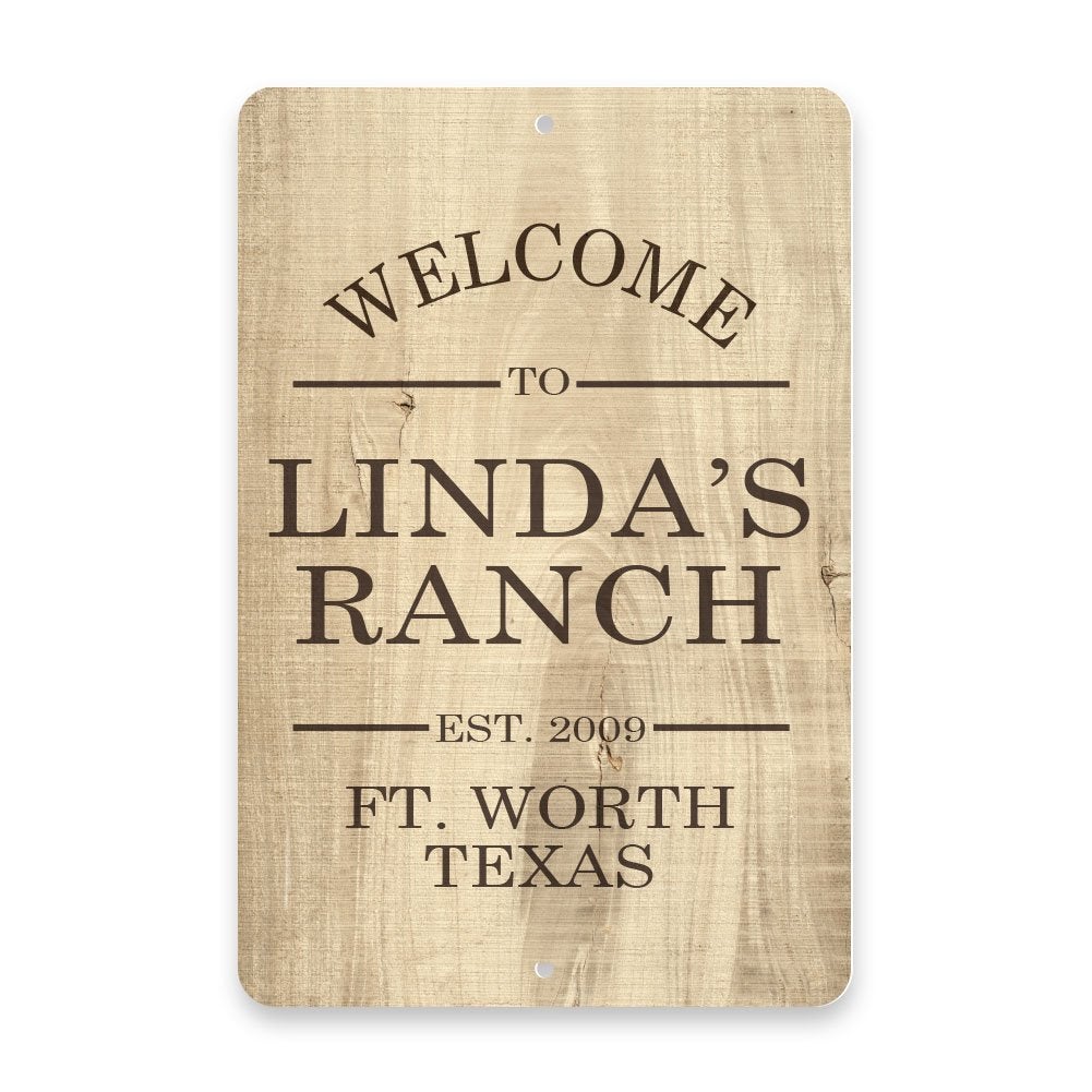 Personalized Subtle Wood Grain Welcome to The Ranch Metal Room Sign