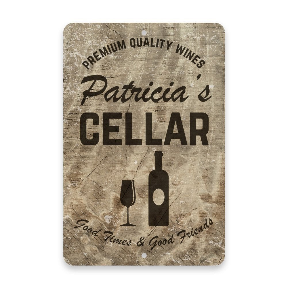 Personalized Subtle Wood Grain Wine Cellar Metal Room Sign