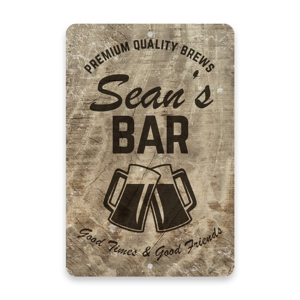 Personalized Subtle Wood Grain Bar Metal Room Sign