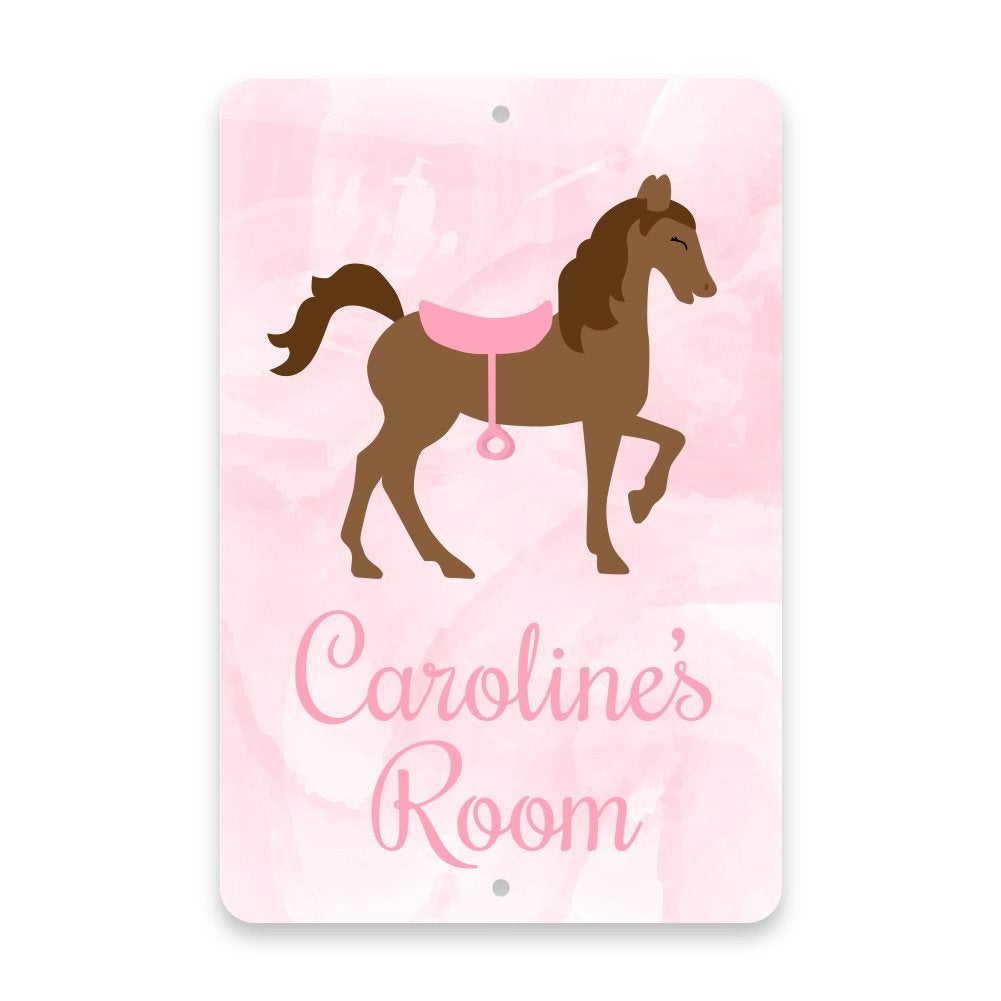 Personalized Pink Horse Metal Room Sign