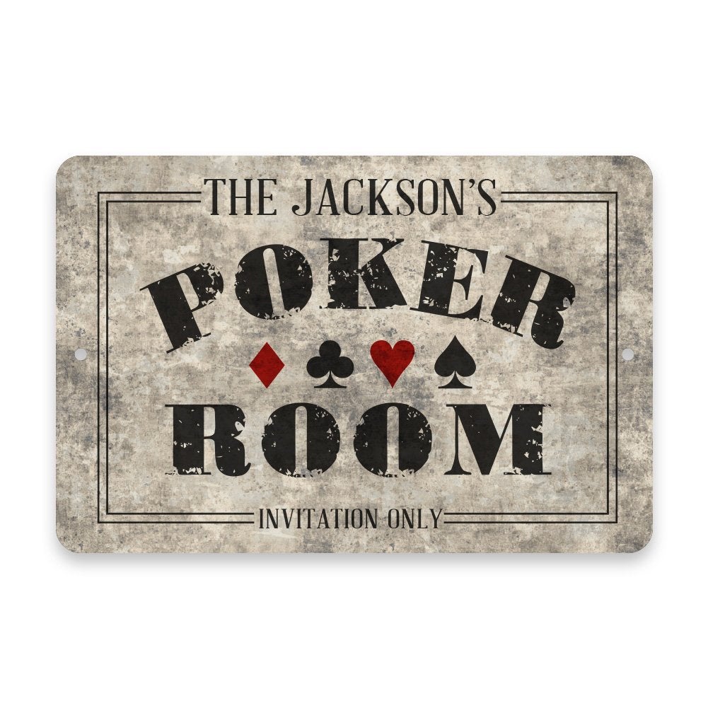 Personalized Concrete Grunge Poker Room Metal Room Sign