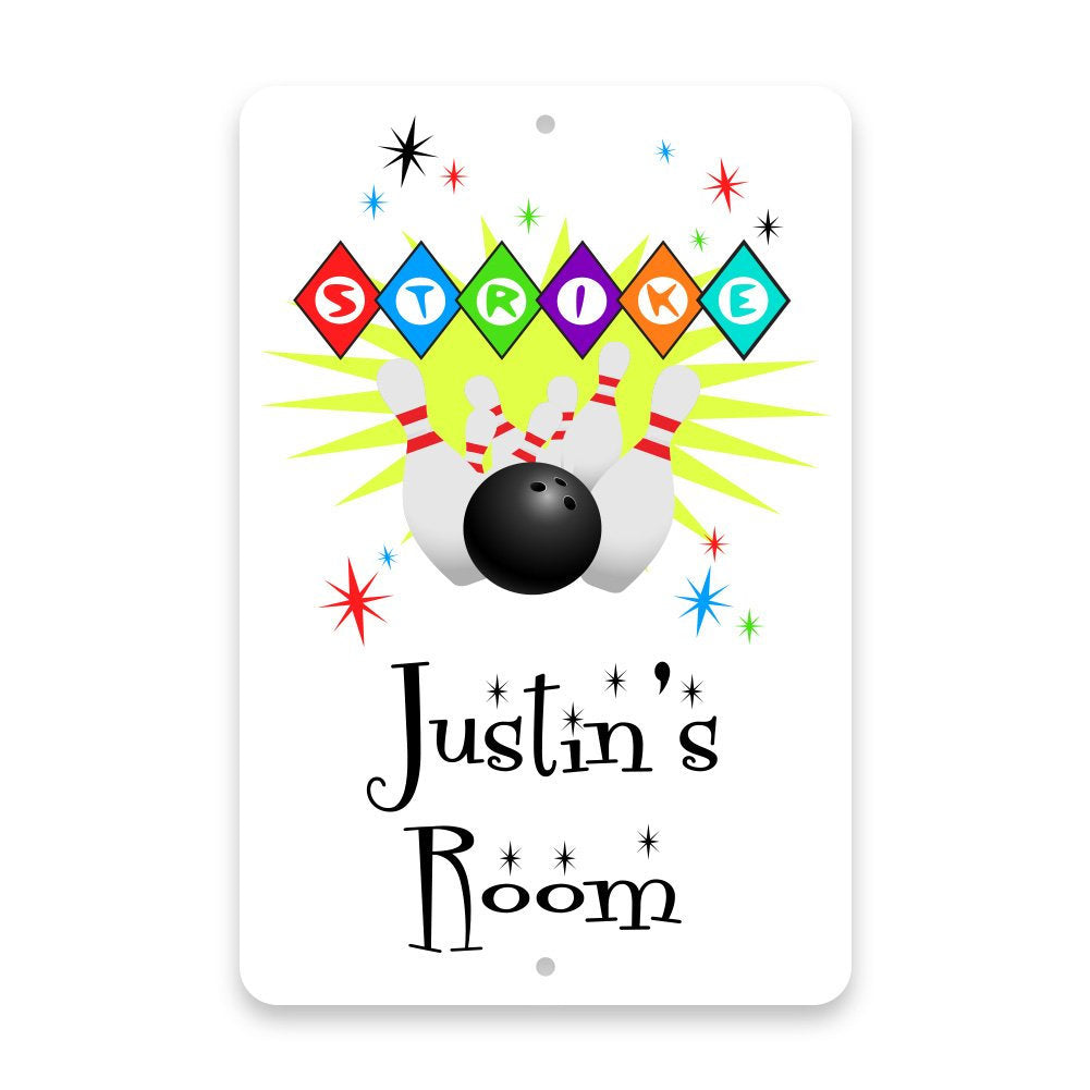 Personalized Bowling Strike Metal Room Sign