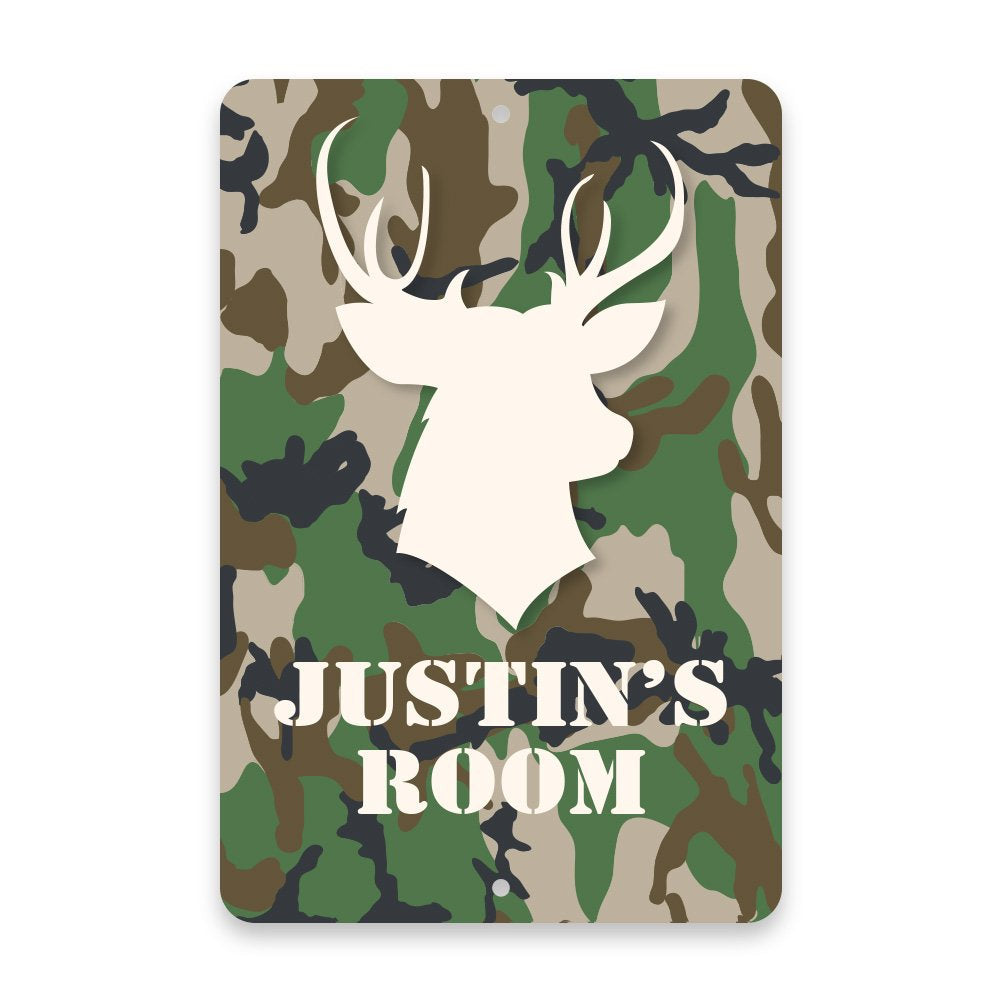 Personalized Camo Stag Head Metal Room Sign