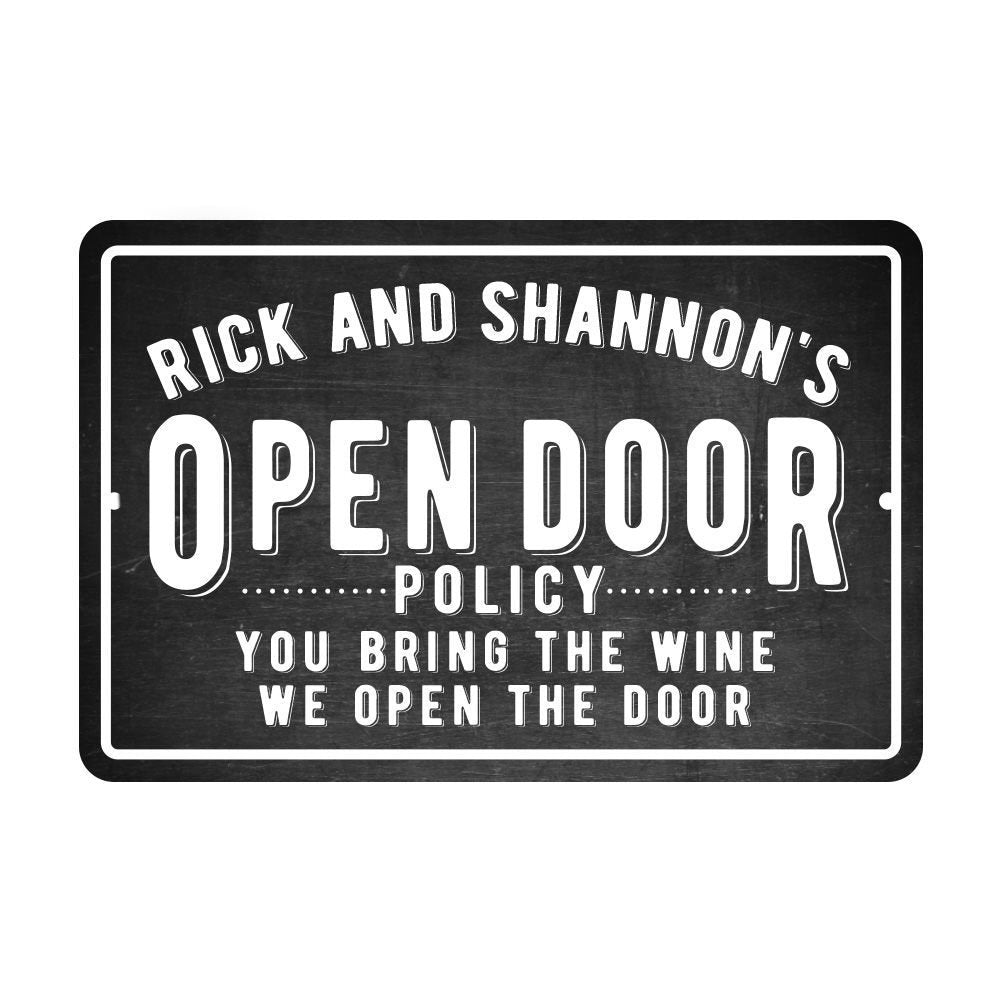 Personalized Open Door Policy Wine Metal Sign