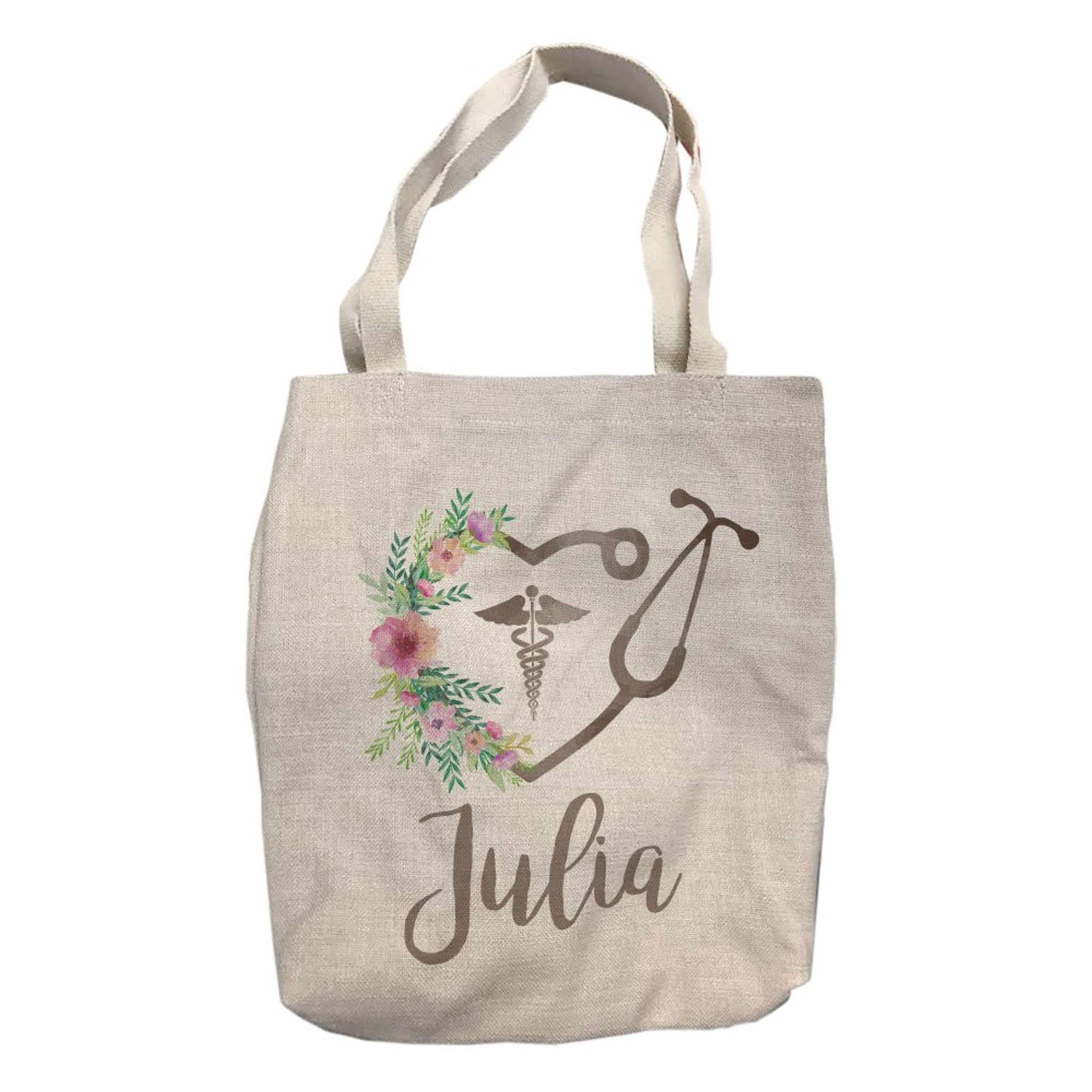 Personalized Floral Stethoscope Nurse Tote Bag