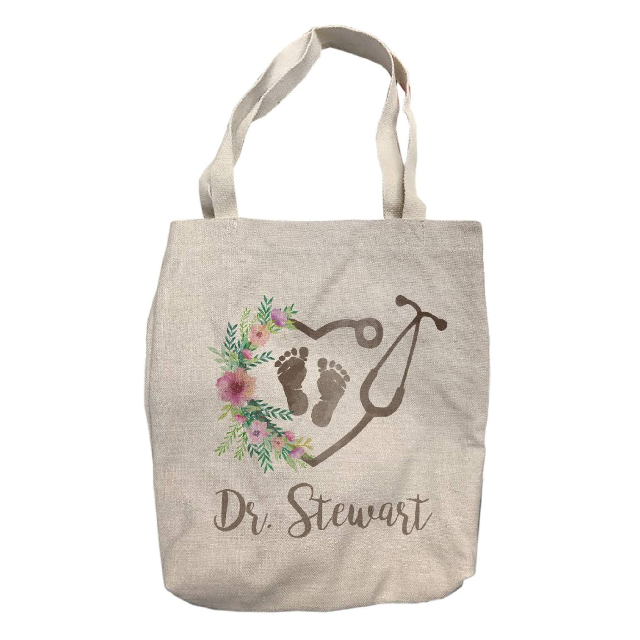 Personalized Floral Stethoscope Pediatrician Tote Bag