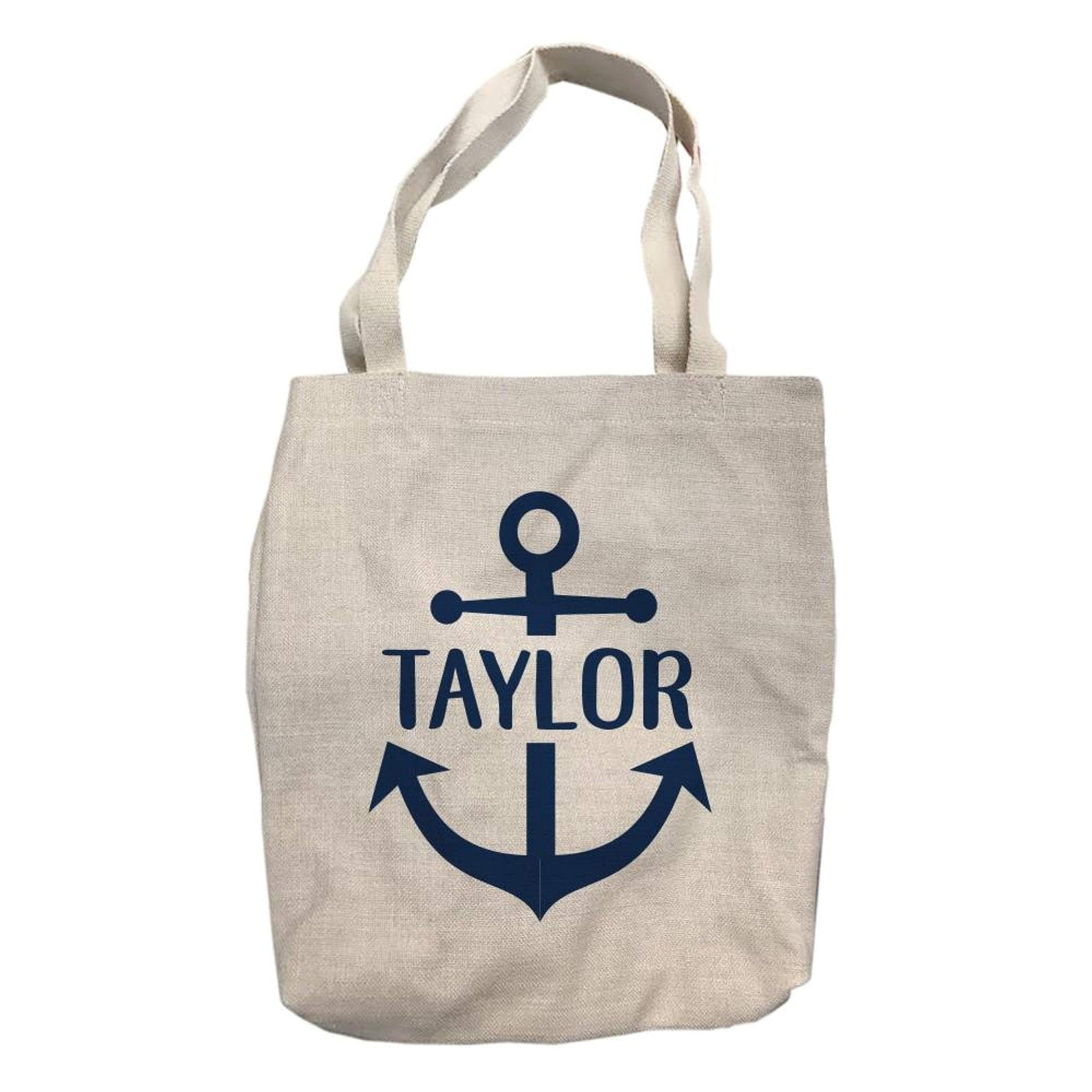 Personalized Nautical Anchor Tote Bag with Name - Block Font