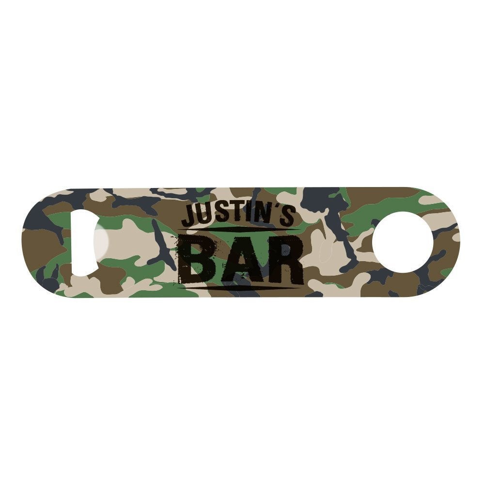 Personalized Stainless Steel Metal Bar Style Woodland Camo Bar Bottle Opener