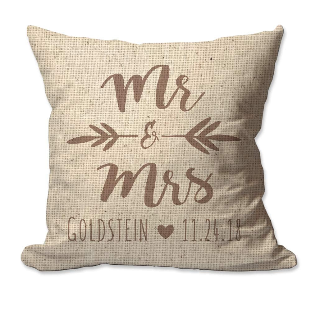 Personalized Brush Script Mr & Mrs Textured Linen Throw Pillow  - Cover Only OR Cover with Insert