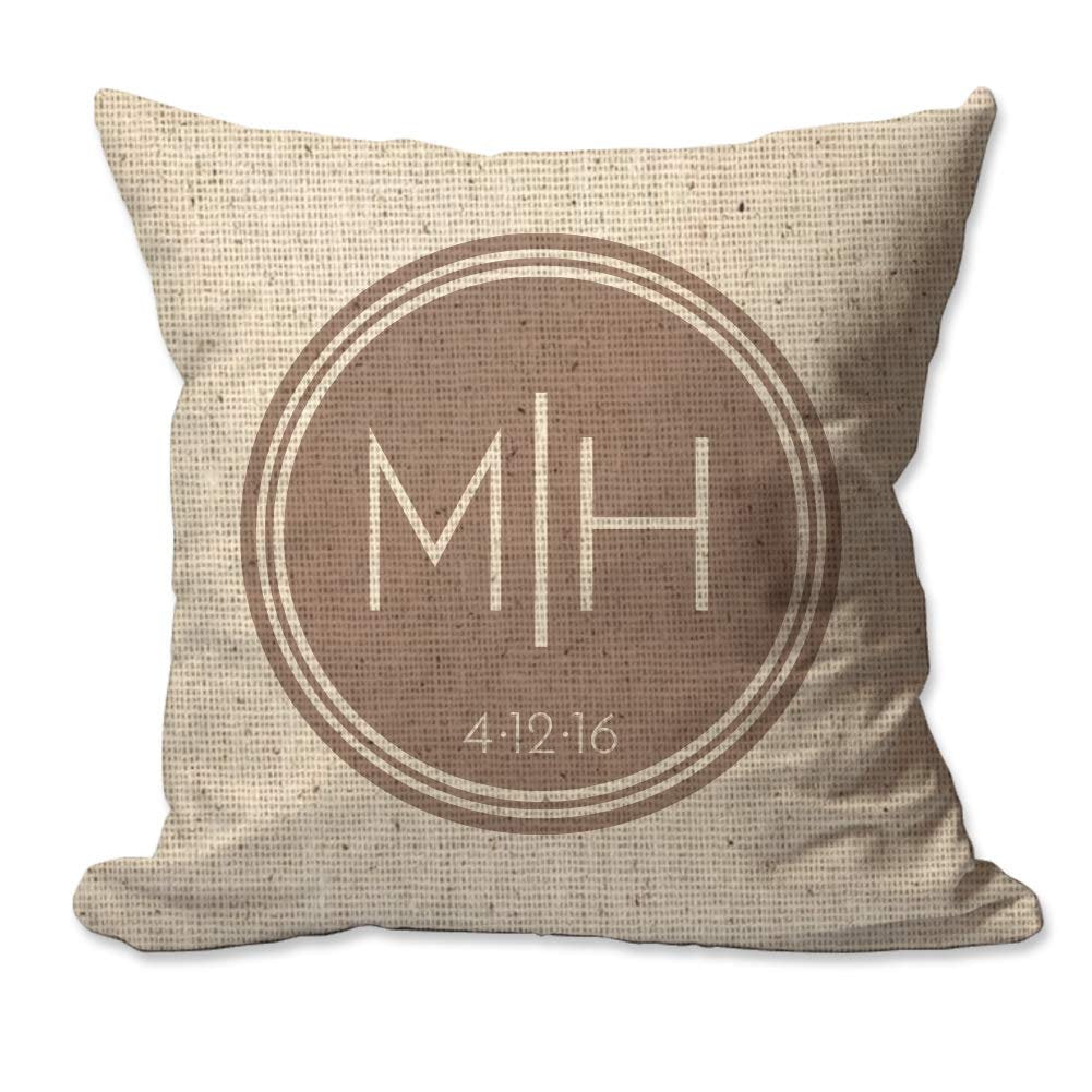 Personalized Couples Initials in Circle Textured Linen Throw Pillow  - Cover Only OR Cover with Insert