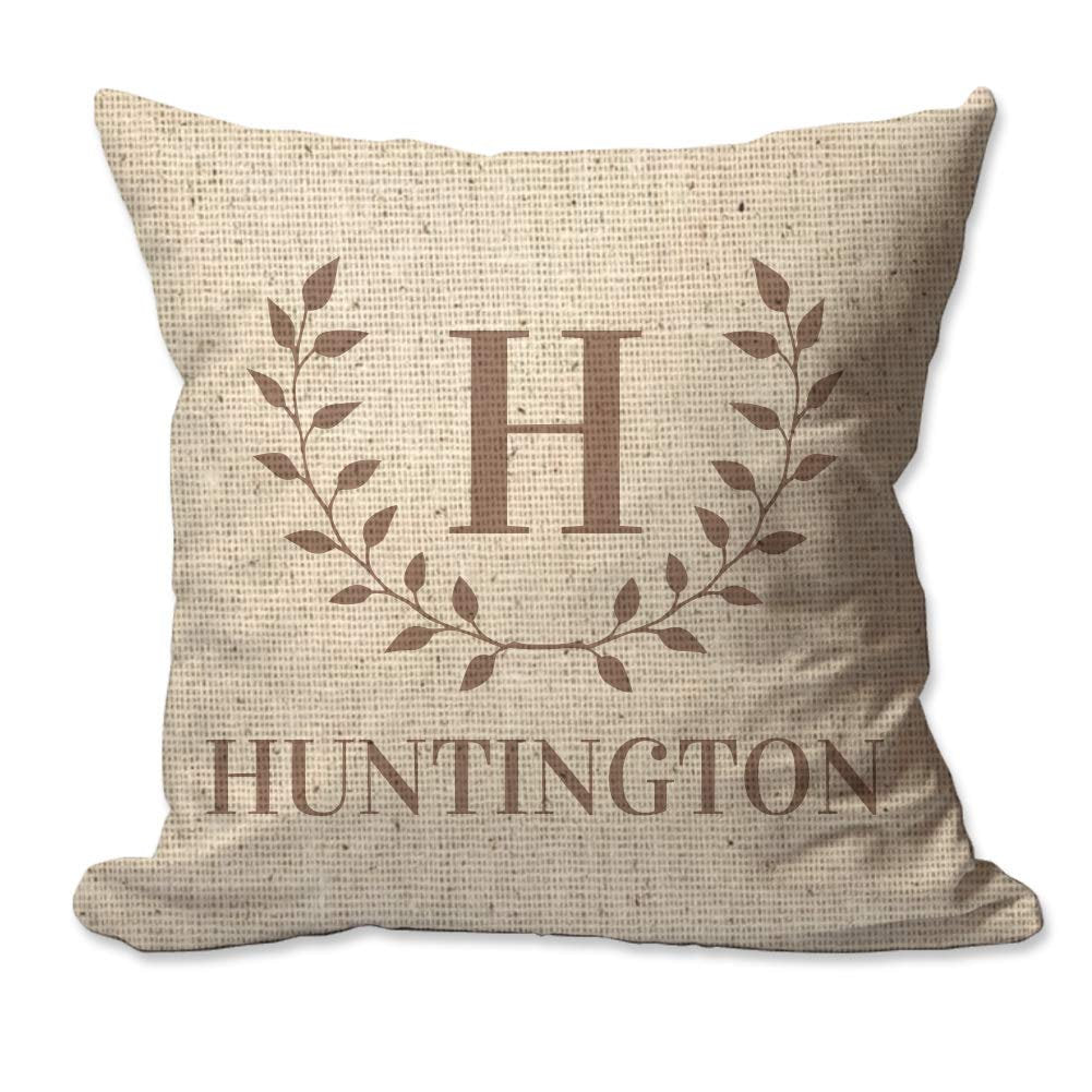 Personalized Family Initial and Name Laurel Wreath Textured Linen Throw Pillow  - Cover Only OR Cover with Insert