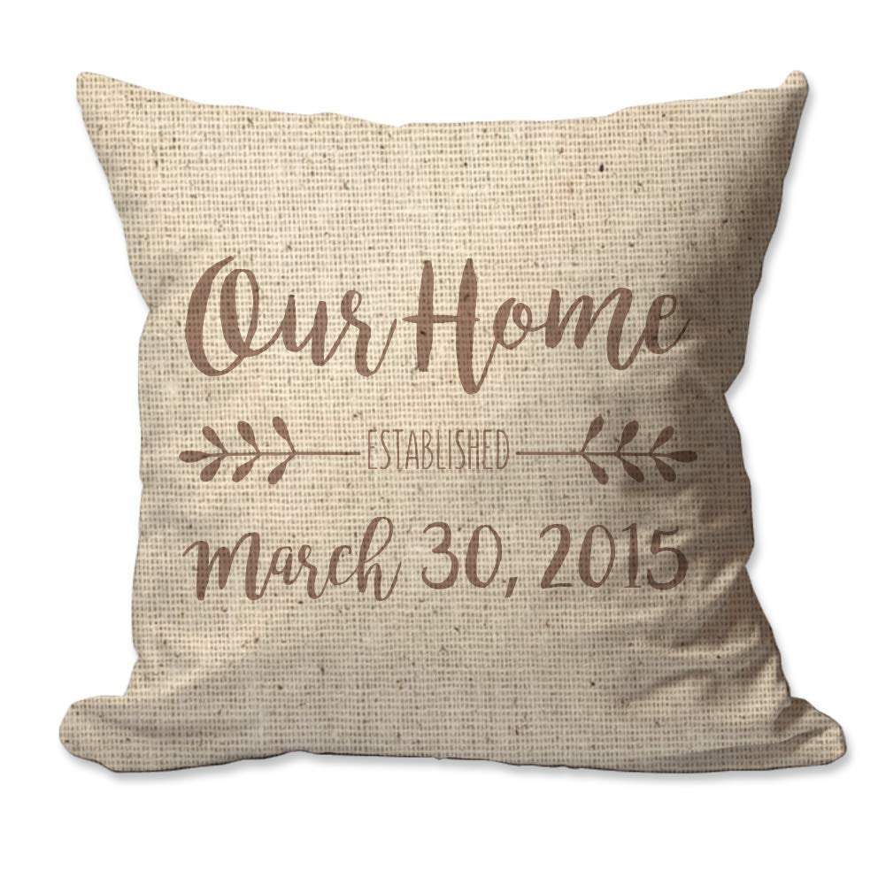 Personalized Our Home with Established Date Textured Linen Throw Pillow  - Cover Only OR Cover with Insert