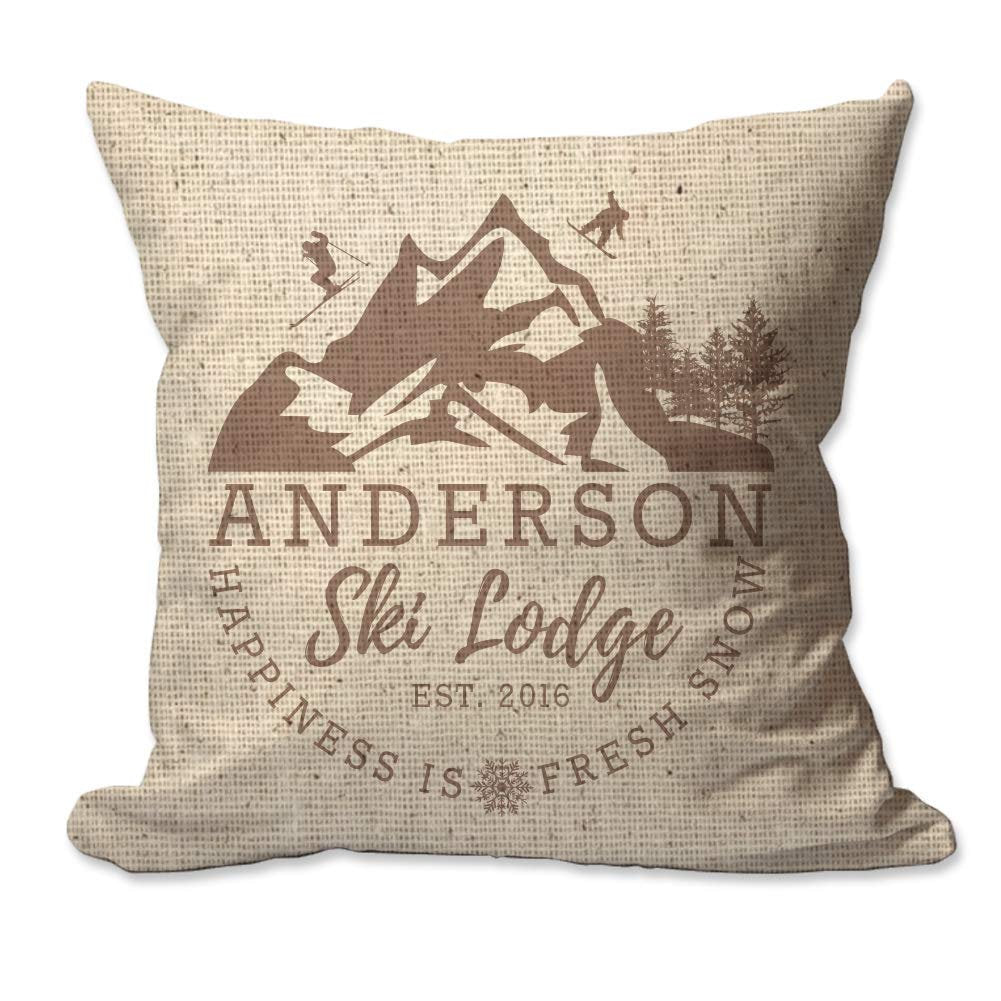 Personalized Ski Lodge Textured Linen Throw Pillow  - Cover Only OR Cover with Insert