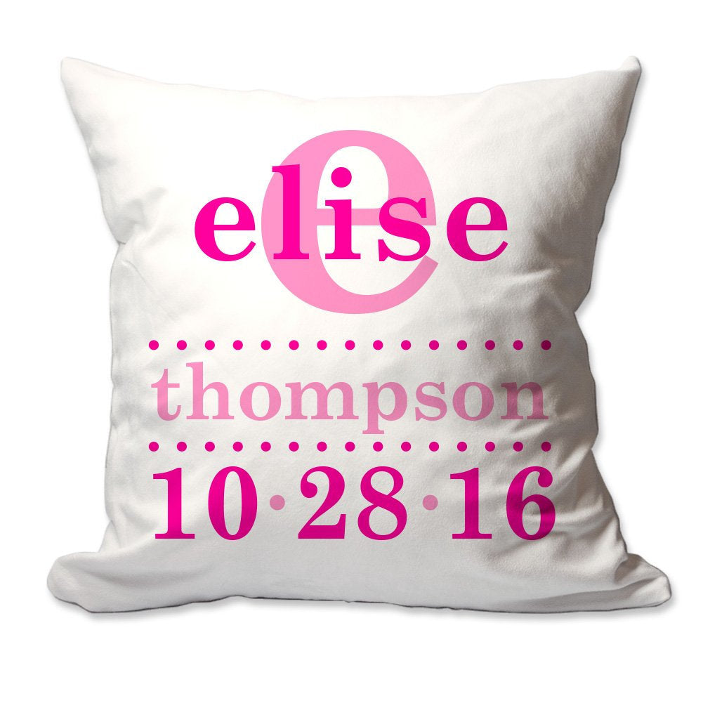 Personalized Girl Initial and Name Overlayed Baby Birth Announcement Throw Pillow  - Cover Only OR Cover with Insert