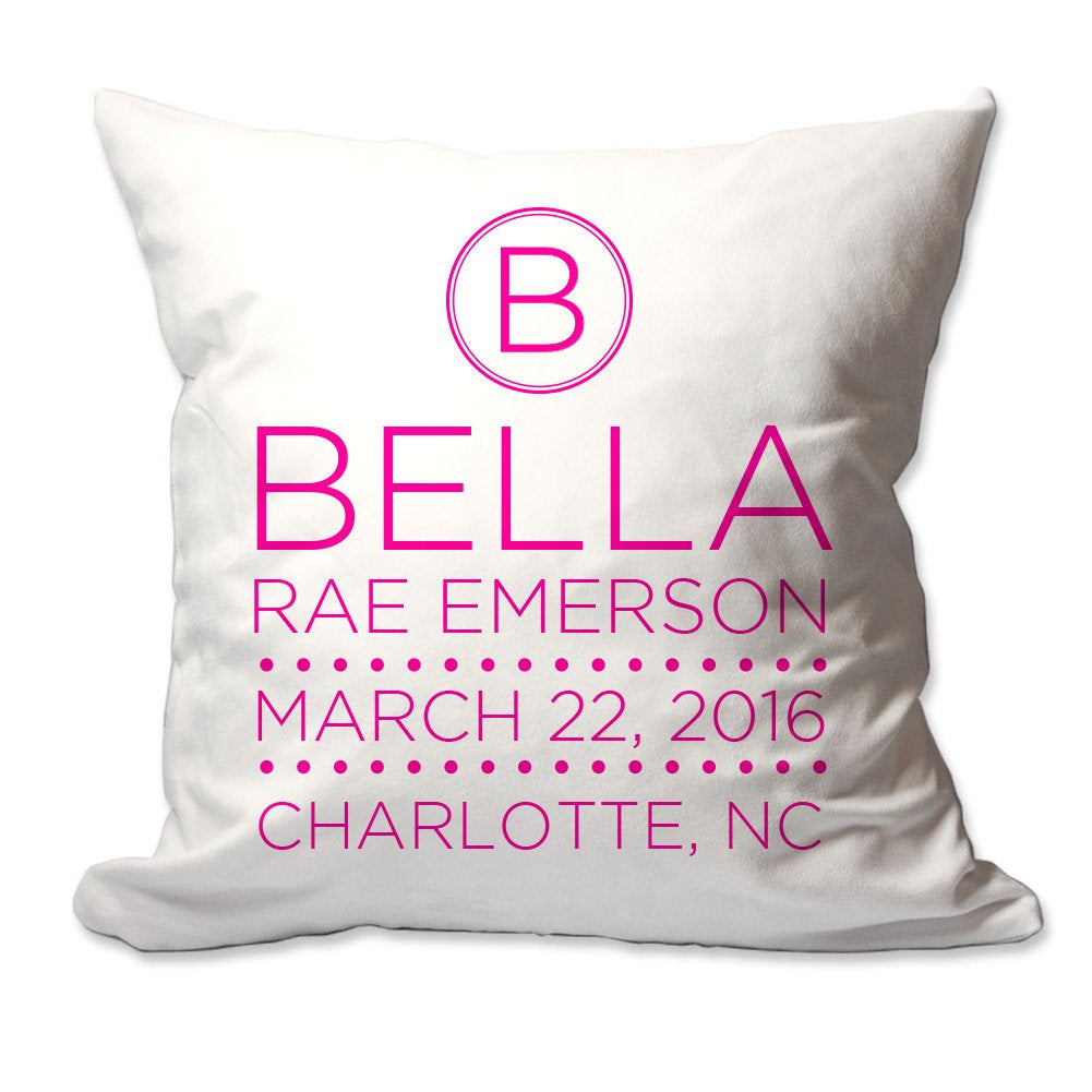 Personalized Initial Baby Birth Announcement Throw Pillow  - Cover Only OR Cover with Insert