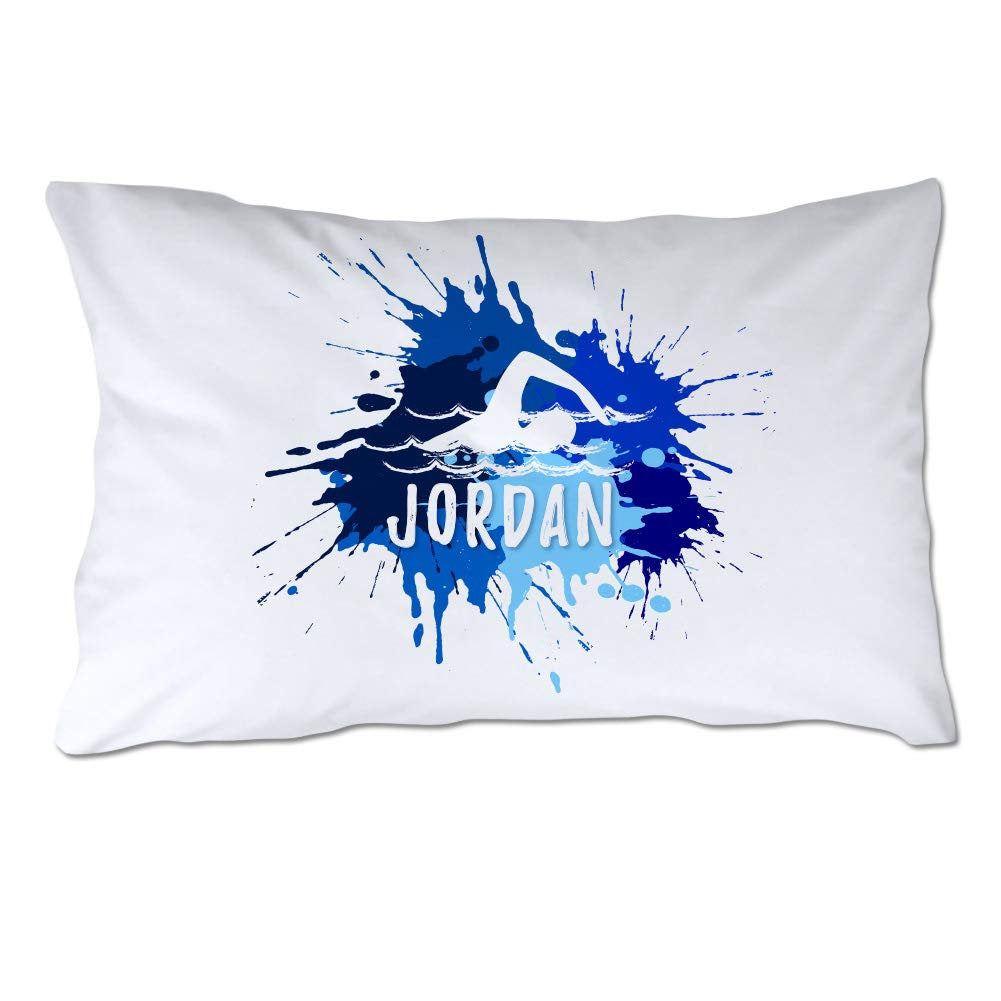 Personalized Swimming Pillowcase with Blue Splash