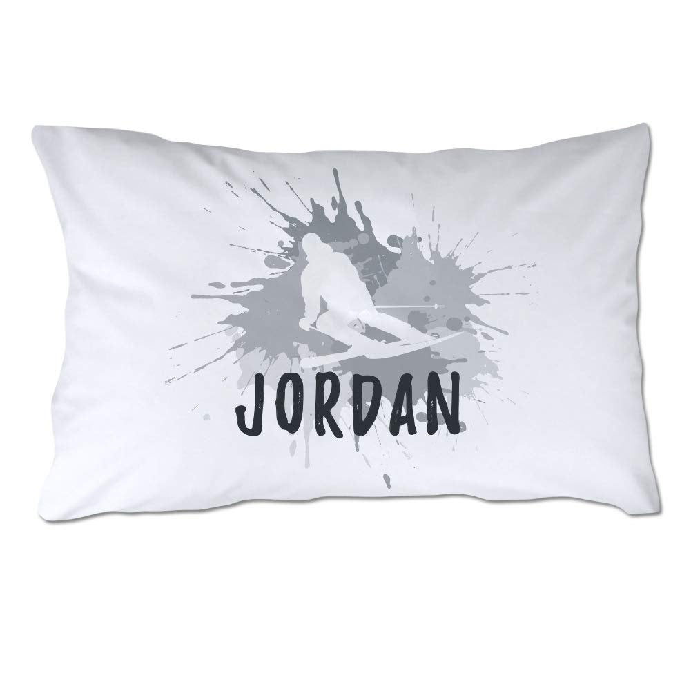 Personalized Skiing Pillowcase with Gray Splash