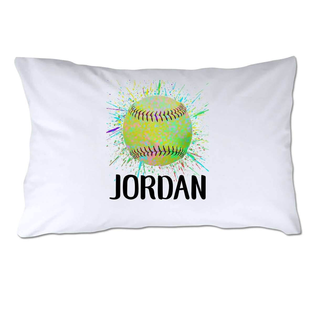 Personalized Splatter Paint Softball Pillowcase