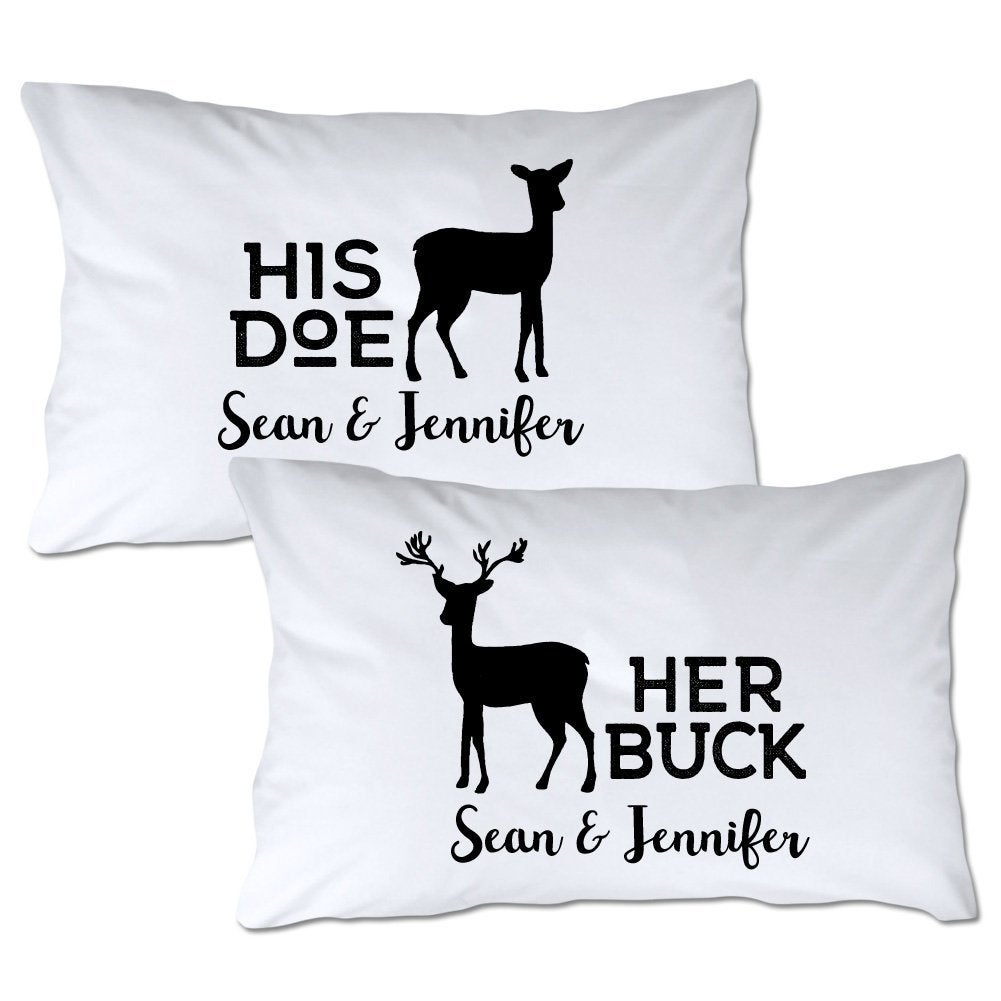 Personalized His Doe Her Buck Pillowcase Set