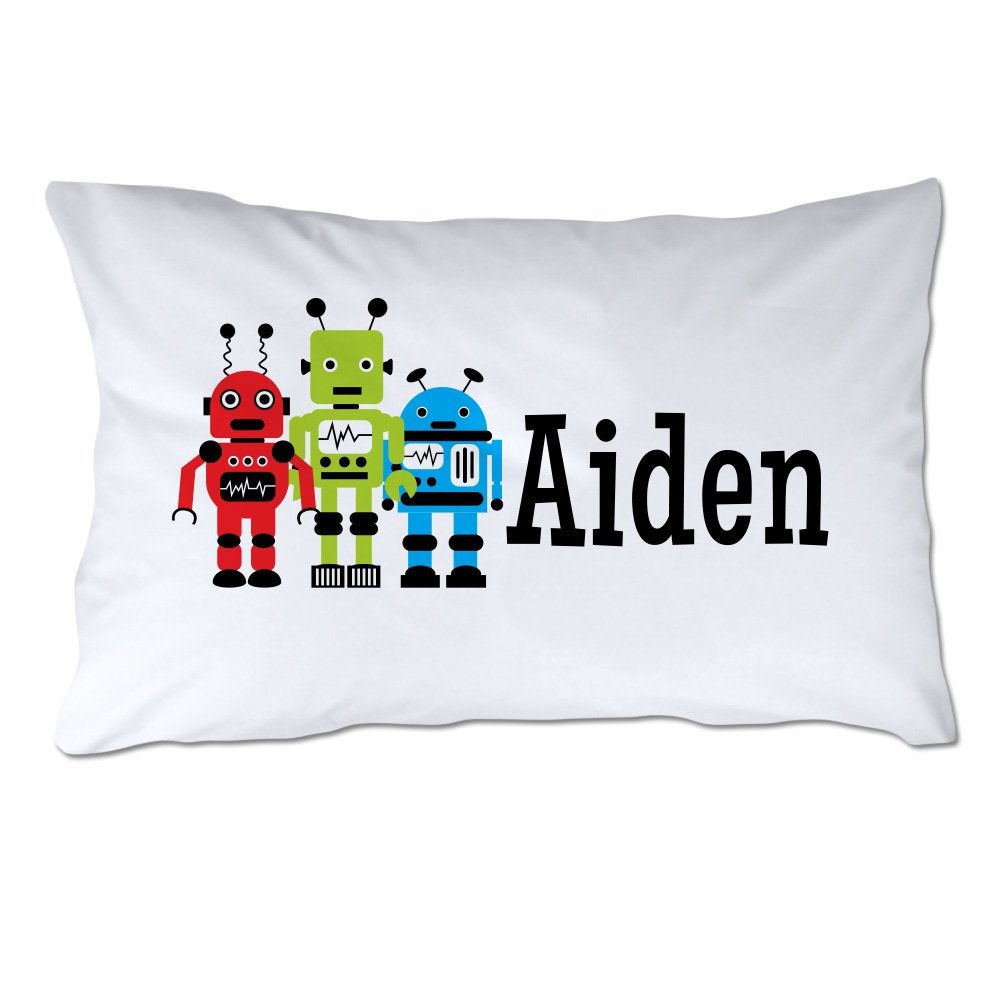 Personalized Toddler Size Robots Pillowcase with Pillow Included
