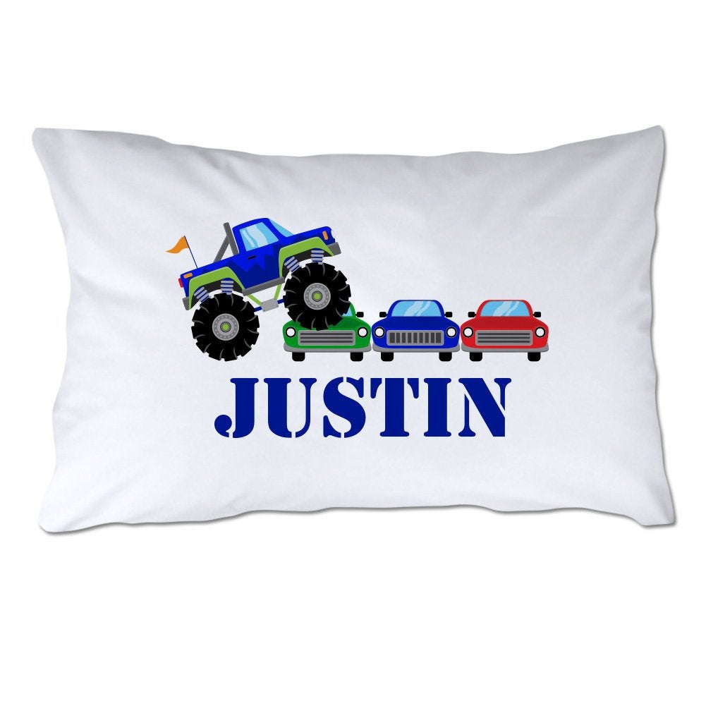 Personalized Toddler Size Monster Truck Rally Pillowcase with Pillow Included