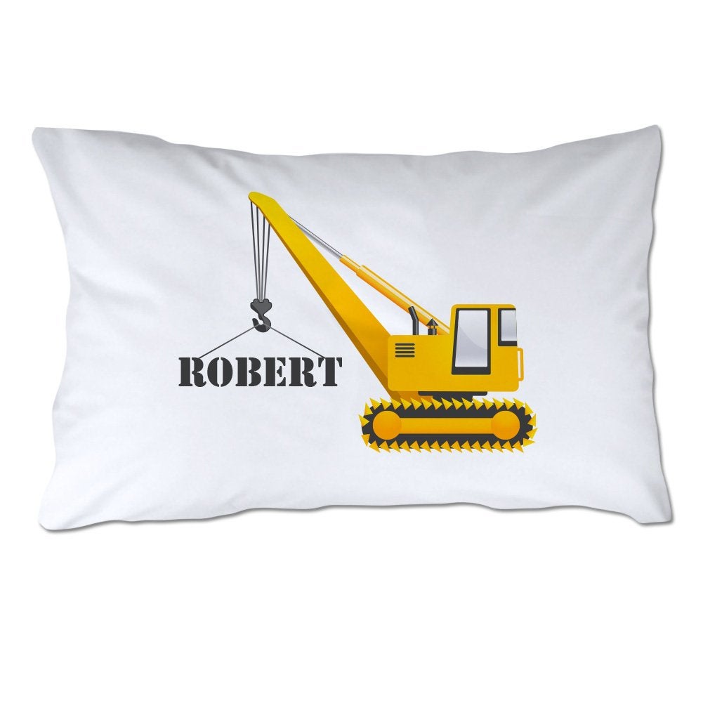 Personalized Toddler Size Construction Crane Pillowcase with Pillow Included