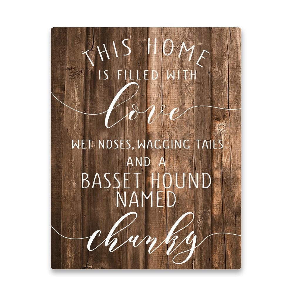 Personalized Basset Hound Home is Filled with Love Metal Wall Art