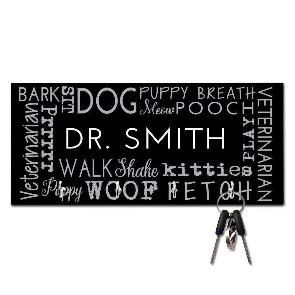 Personalized Veterinarian Word Collage Key and Leash Hanger