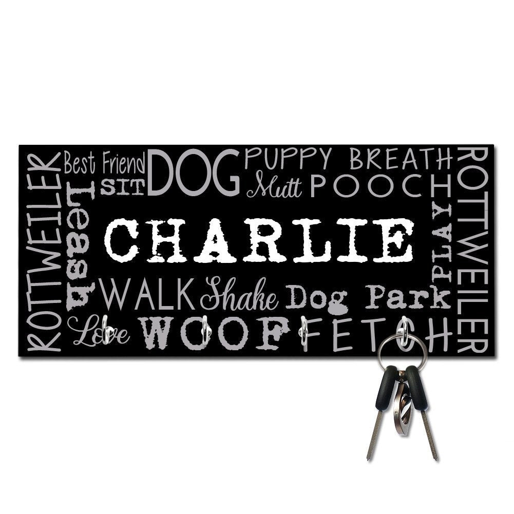 Personalized Rottweiler Word Collage Key and Leash Hanger