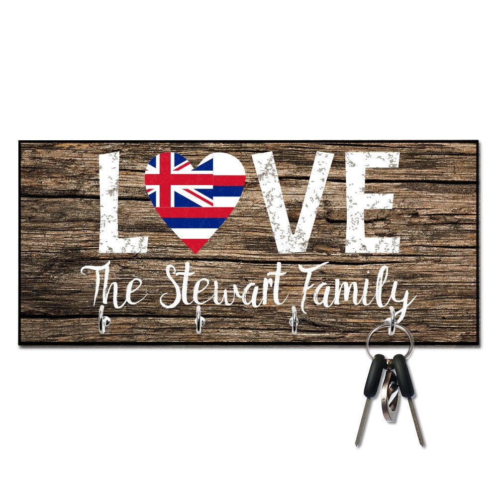Personalized Love Hawaii State Flag Key Hanger