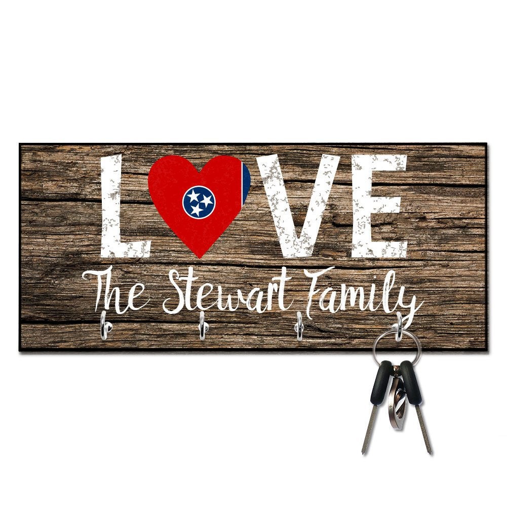 Personalized Love Tennessee State Flag Key Hanger