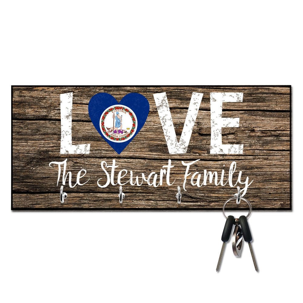 Personalized Love Virginia State Flag Key Hanger