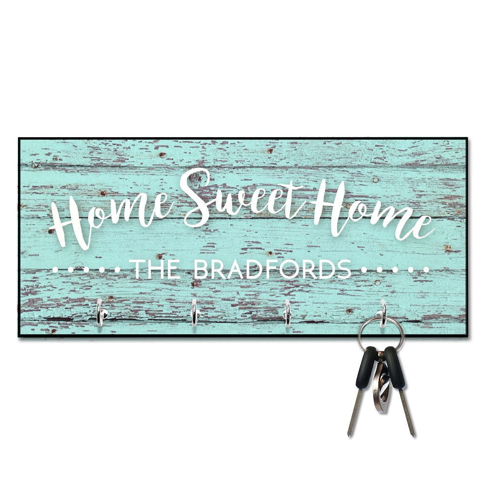 Personalized Mint Rustic Wood Plank Look Home Sweet Home Key Hanger