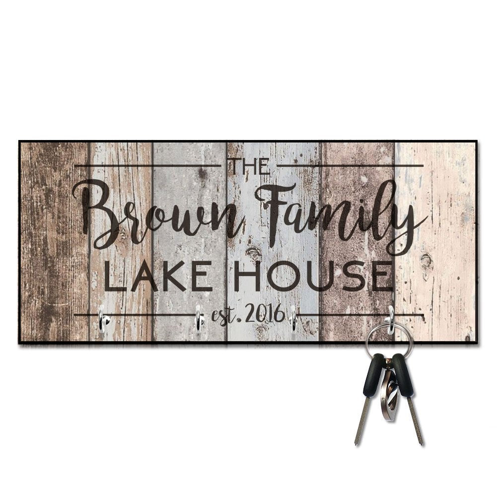 Personalized Rustic Wood Plank Look Lake House Key Hanger