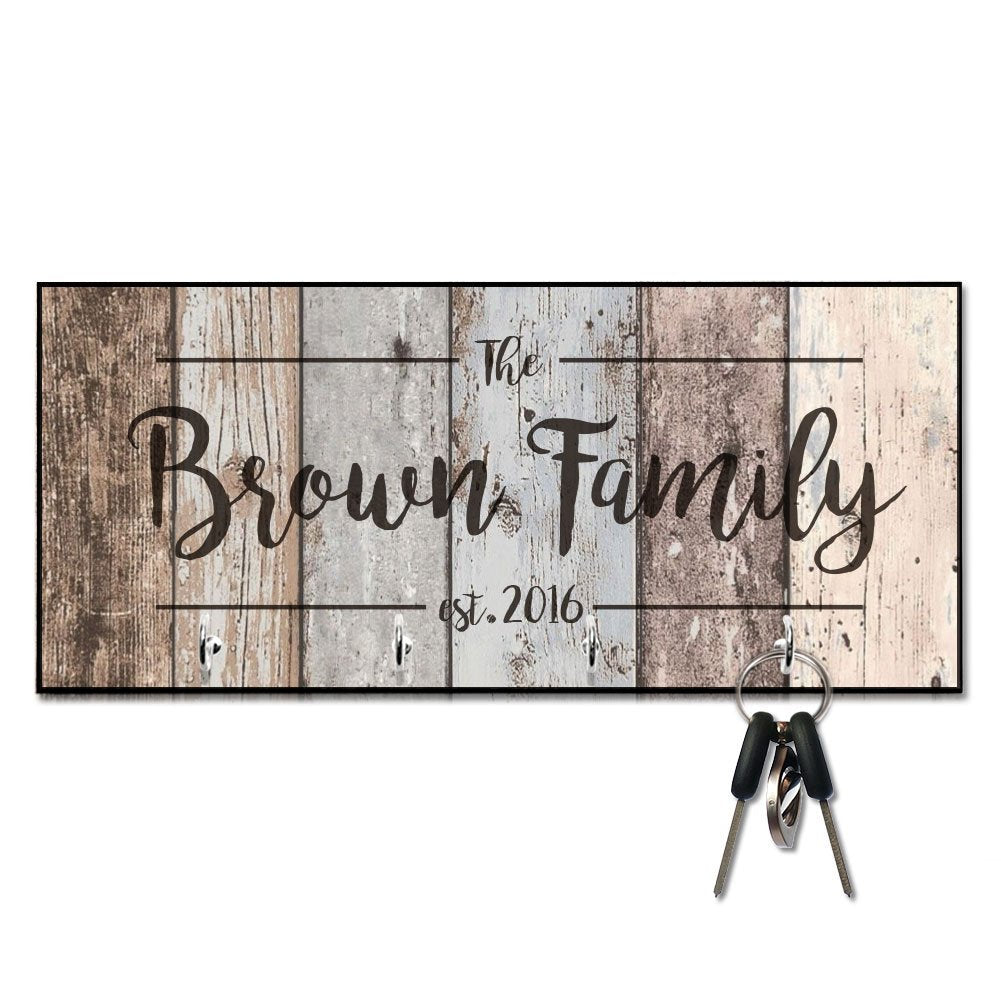 Personalized Rustic Wood Plank Look Family Key Hanger