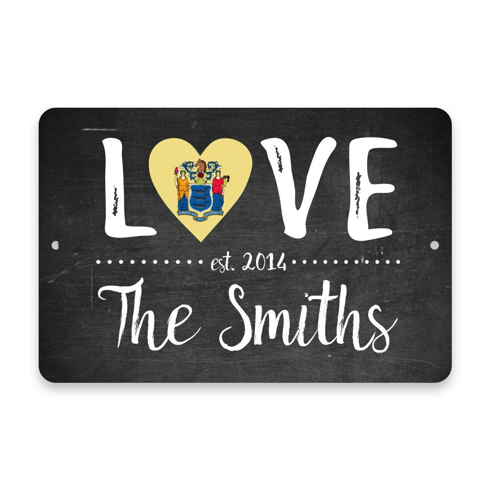 Personalized Chalkboard New Jersey Love State Flag Metal Room Sign with Family Name