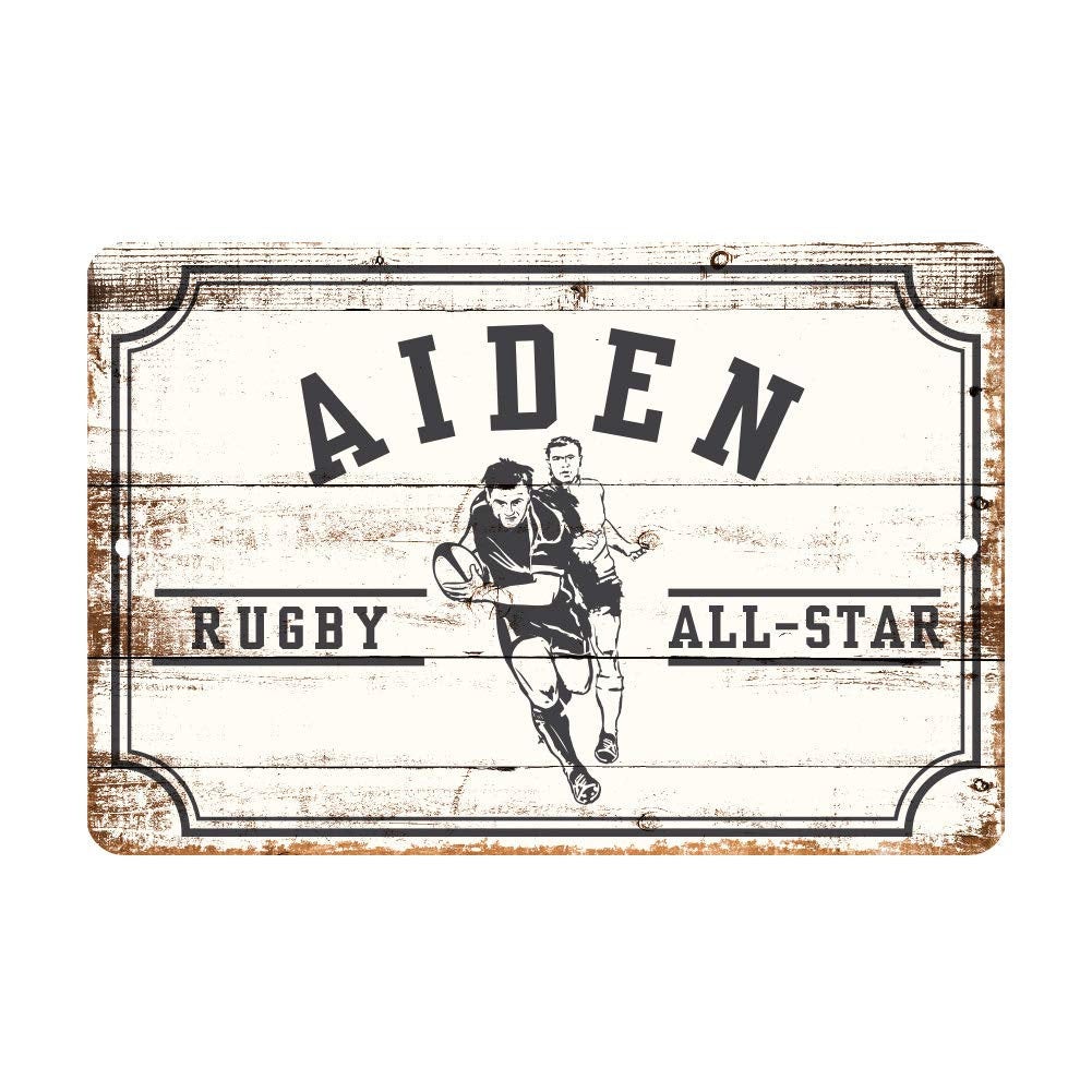 Personalized Rugby All Star Metal Wall Decor - Aluminum All Star Rugby Sign with Name