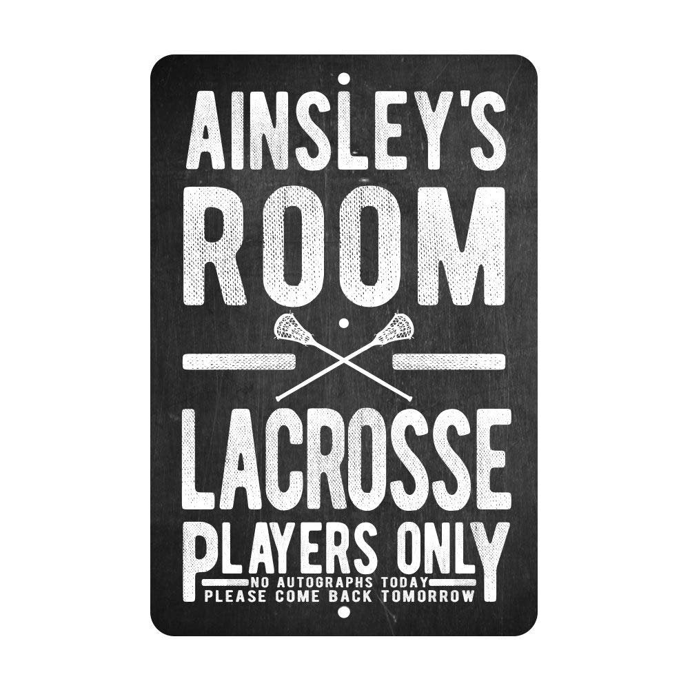Personalized Girl's Lacrosse Players Only - No Autographs Metal Room Sign - Aluminum Lacrosse Wall Decor