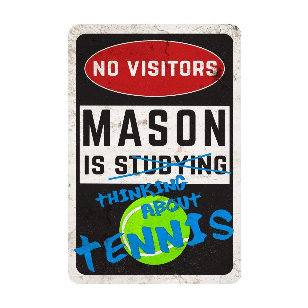 Personalized Tennis Room Sign - No Visitors, Studying, Thinking About Tennis Wall Decor Metal Door Sign