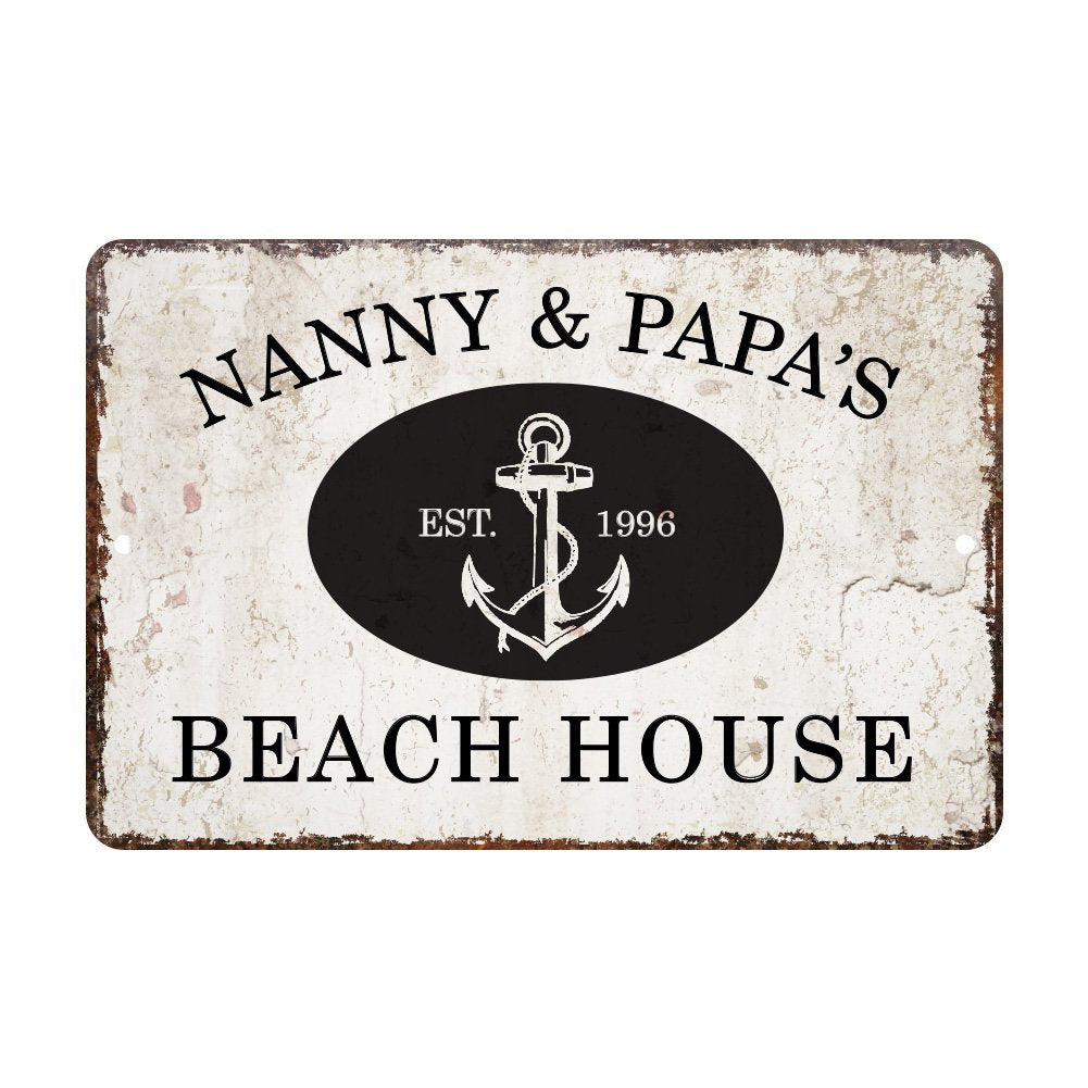 Personalized Vintage Distressed Look Beach House Metal Room Sign